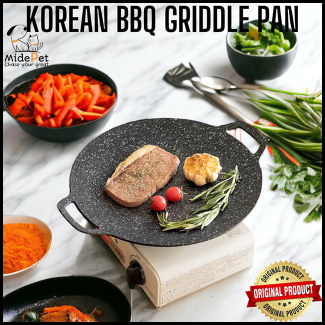 Korean Food BBQ Plate Non-stick Round Griddle Grill Pan Outdoor Camping  Barbecue Plate Coating Round Griddle Pan Smokeless BBQ