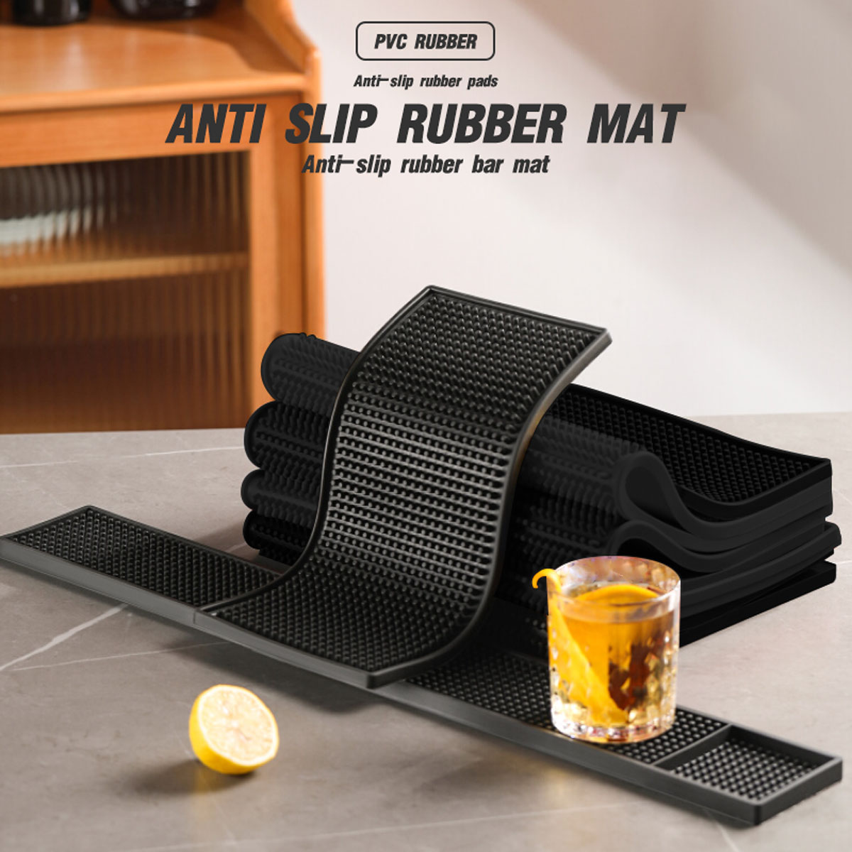 Bar Mat Rubber Anti-slip PVC Coffee Bar Mats Cup Mat Waterproof Heat  Resistant Durable Drain