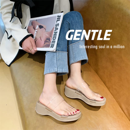 Mostwear Elegant Korean Fashion Transparent Two Strap Heeled Sandals For Women