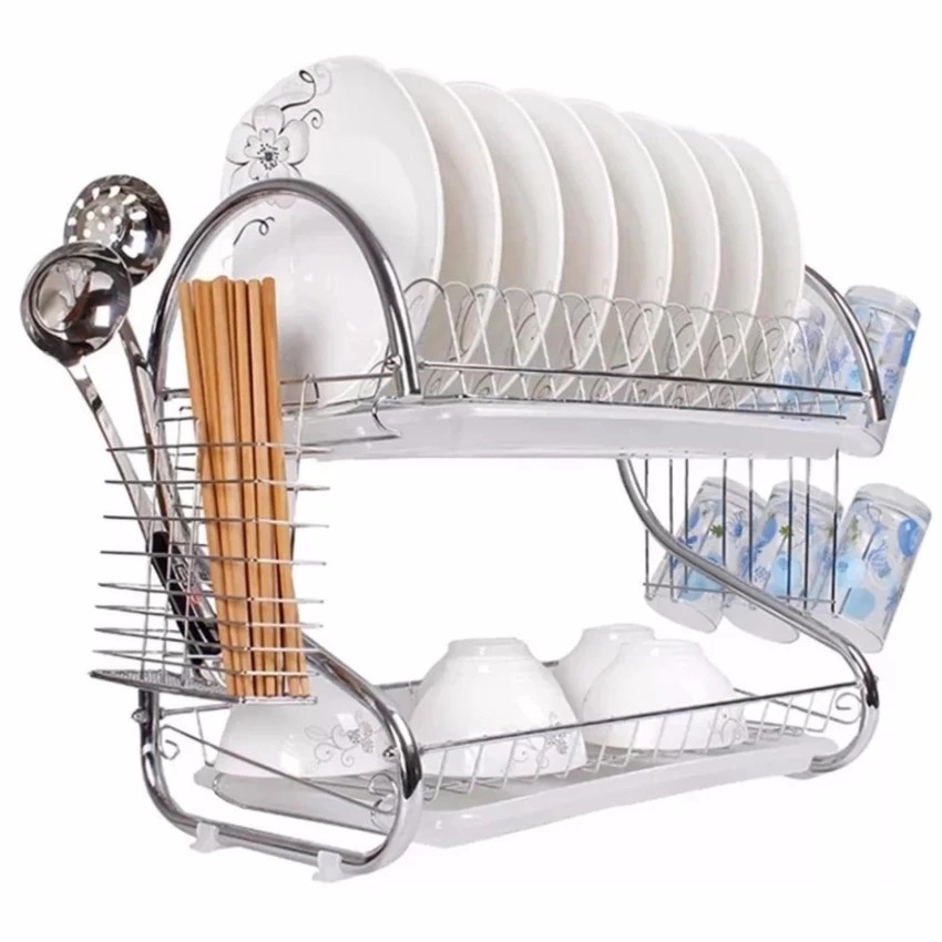 HOMTOZ Dish Drainer Kitchen Rack Plastic 2 Layer Plastic Dish