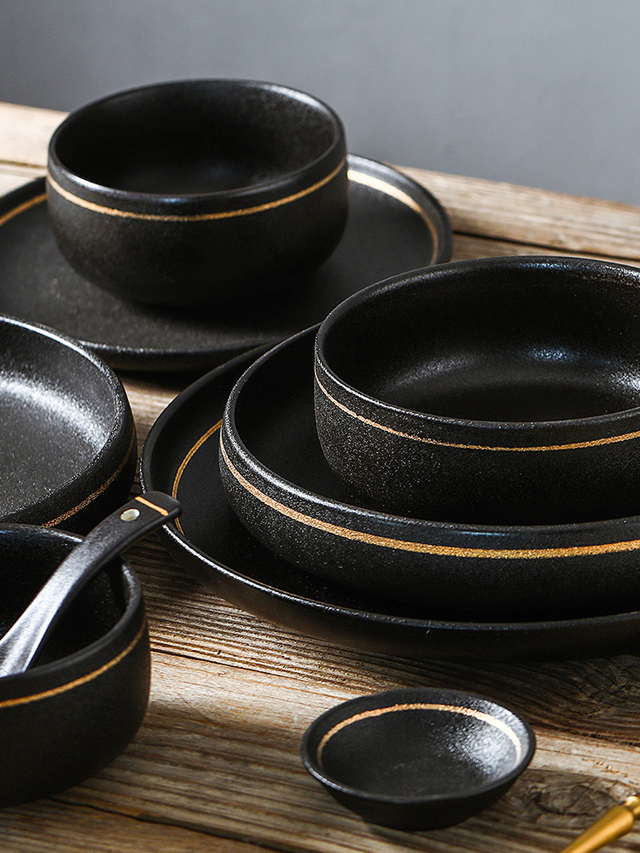 Kitchen Plus Stoneware Plate Dinnerware Set with Gold Rims KP484 ...