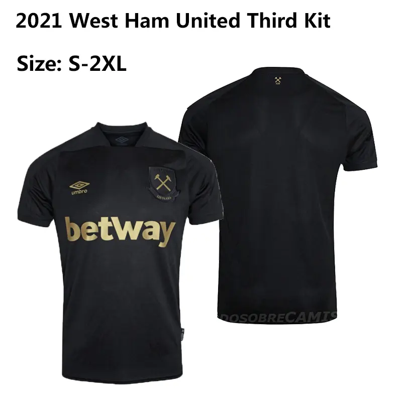 2020 21 West Ham United Third Kit Black Jersey For Men Epl Wmu Football Shirt European Code Size S 2xl Lazada Singapore