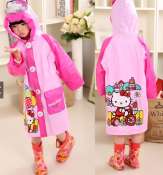 "Dongtian1105 Kids Cartoon Waterproof Long Raincoat with Inflatable Brim"