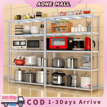 Kitchen Racks Organizer 304 Stainless Steel Kitchen Rack Thickened Kitchen Storage Cabinet Rack Heavy Duty Microwave Oven Rack Pot Dish Plates Organizer Rack Space Saver