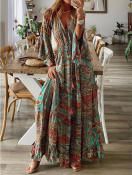 Bohemian R Style Printed High Waist Sleeve Dress