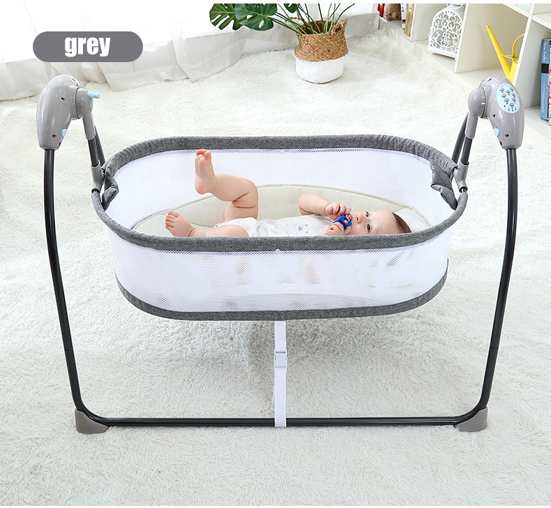 Electric Baby Cot Swing Grey Color Automatic Cradle Bed Bedside