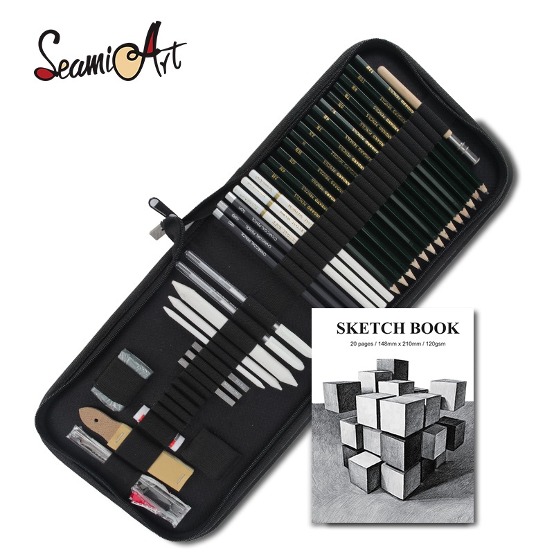 Seamiart 36pcs Drawing Sketch Set with Charcoal Pencils 6H-12B Pencils Sketch Book Art Suppliers Stationery Presyo  1,717 Piso*Libreng Shipping