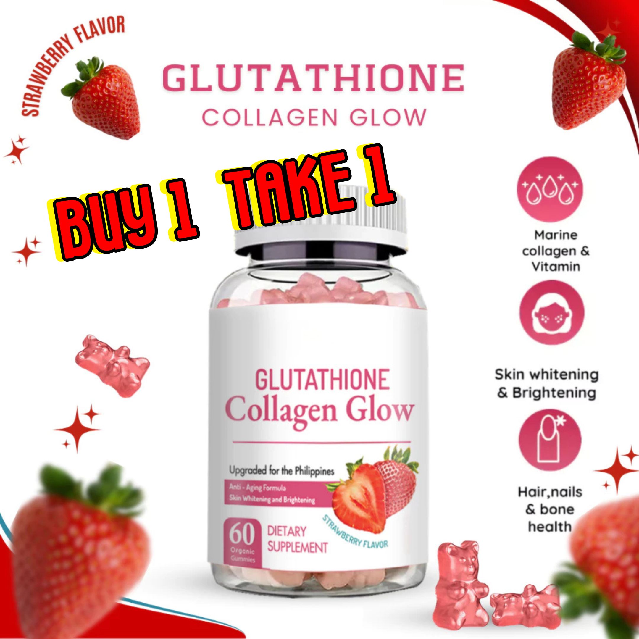 dr alvin glutathione gummies Dr Alvin Glutathione Collagen Gummies - Strawberry Cranberry Flavor For  Anti-Aging Skin Brightening