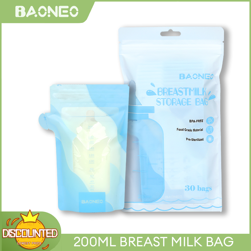 Baoneo 200ml Breastmilk Storage Bags Presterilized, Hygienically Doubled-Sealing, for Freezing 30bags 6.7oz