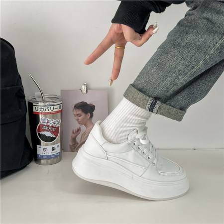 Korea Fashion Women's White Wedge Sneakers - High Quality