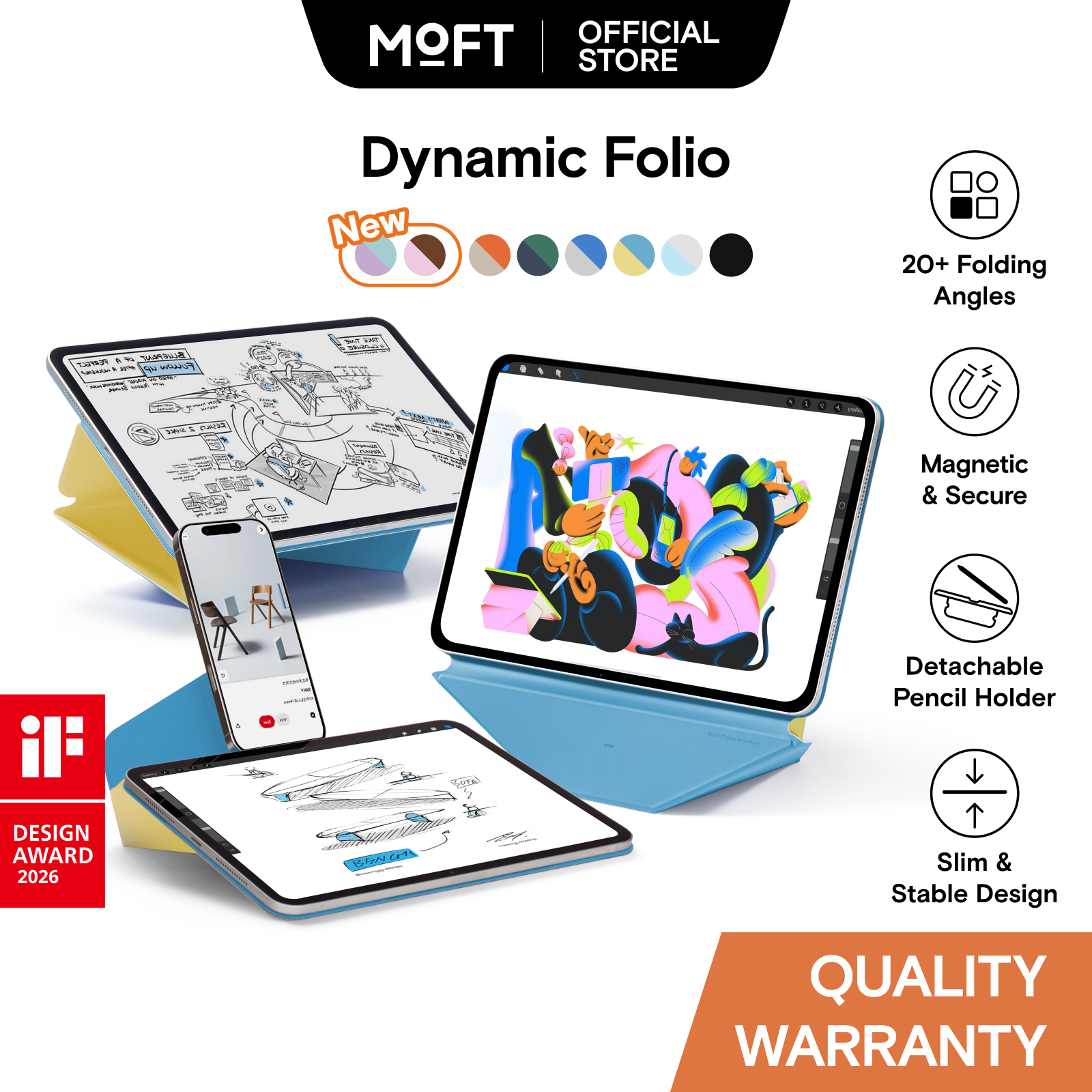 MOFT Dynamic Folio for iPad Air 11'' M2/M3/M4 & Pro 13'' M4 & iPad mini 7/6 iPad Magenetic Stand Cover Foldable