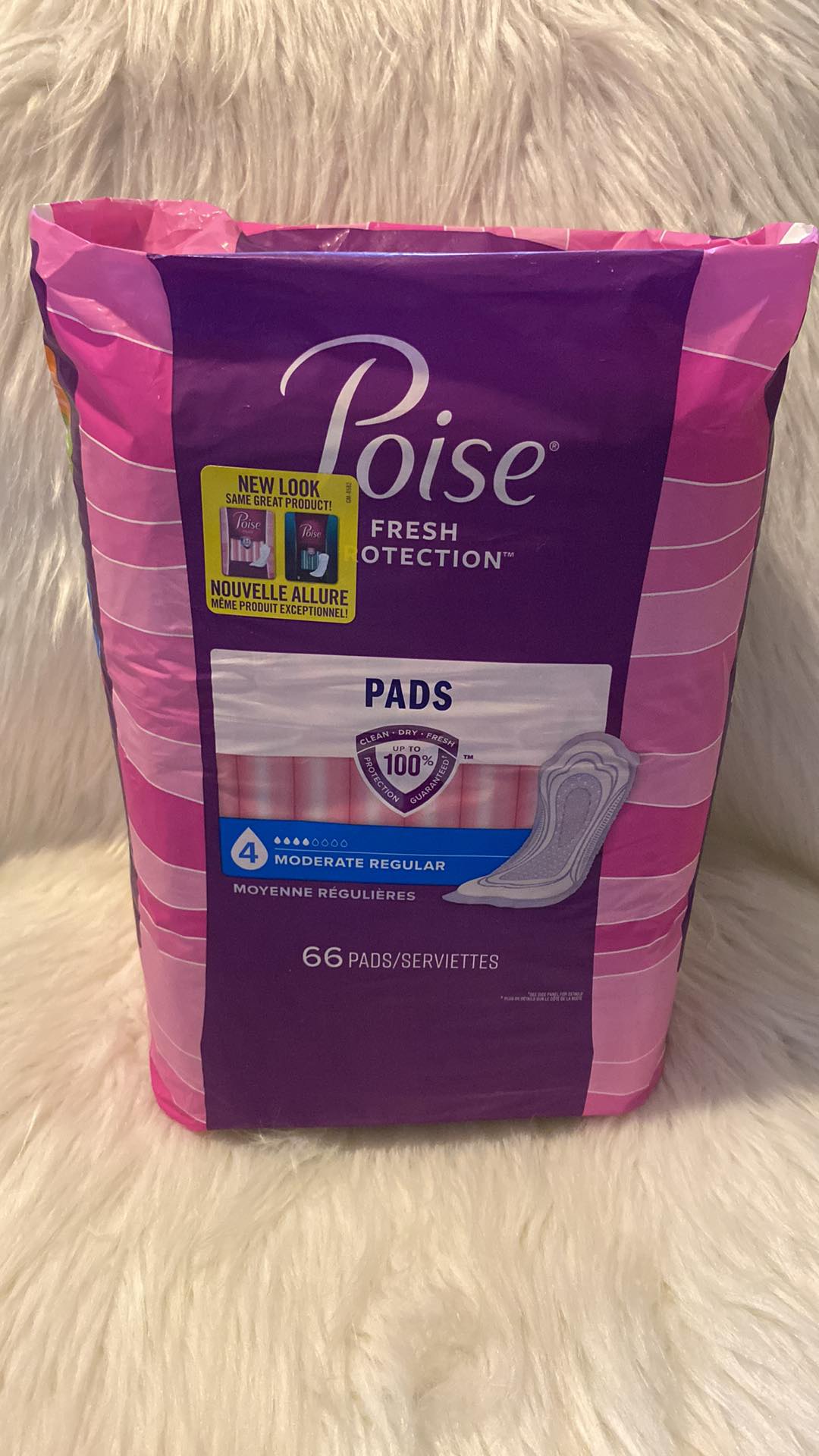 Poise Moderate Absorbency Incontinence Pads Regular Length, 66