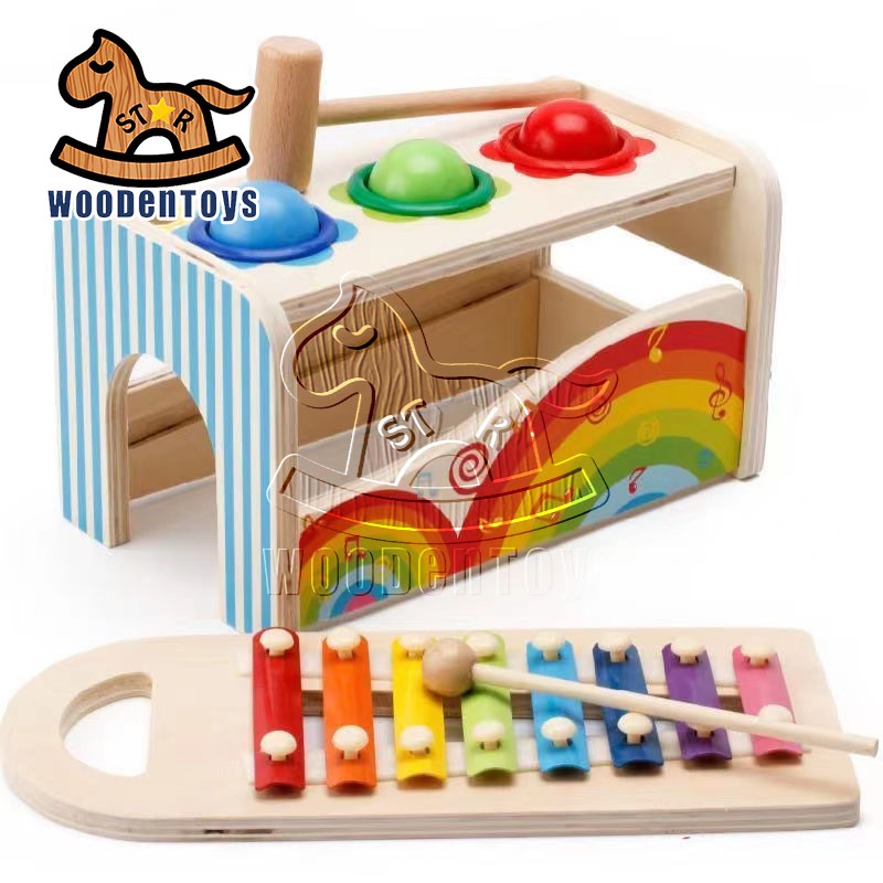 Wooden Pounding and Hammer Toy Pound A Ball Toy with Slide Out Xylophone  Wooden Educational Pounding and Hammer Montessori Musical Toys for Toddlers 