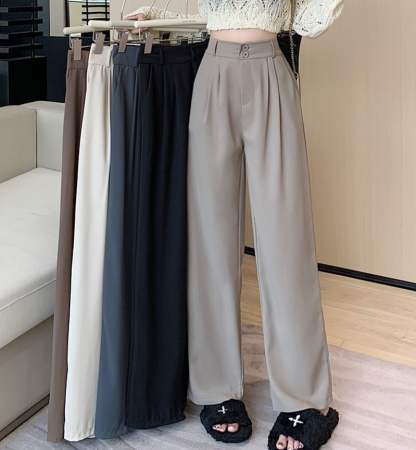 Plus Size Women's High Waist Wide Leg Pants - Casual Slacks