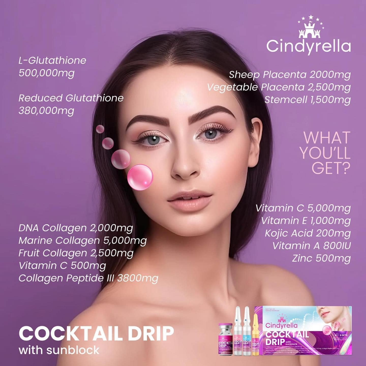 Cindyrella Glutathione Ampoule with Sunblock & Ceramide  6-Pack  Brightening Skincare Solution | Lazada PH