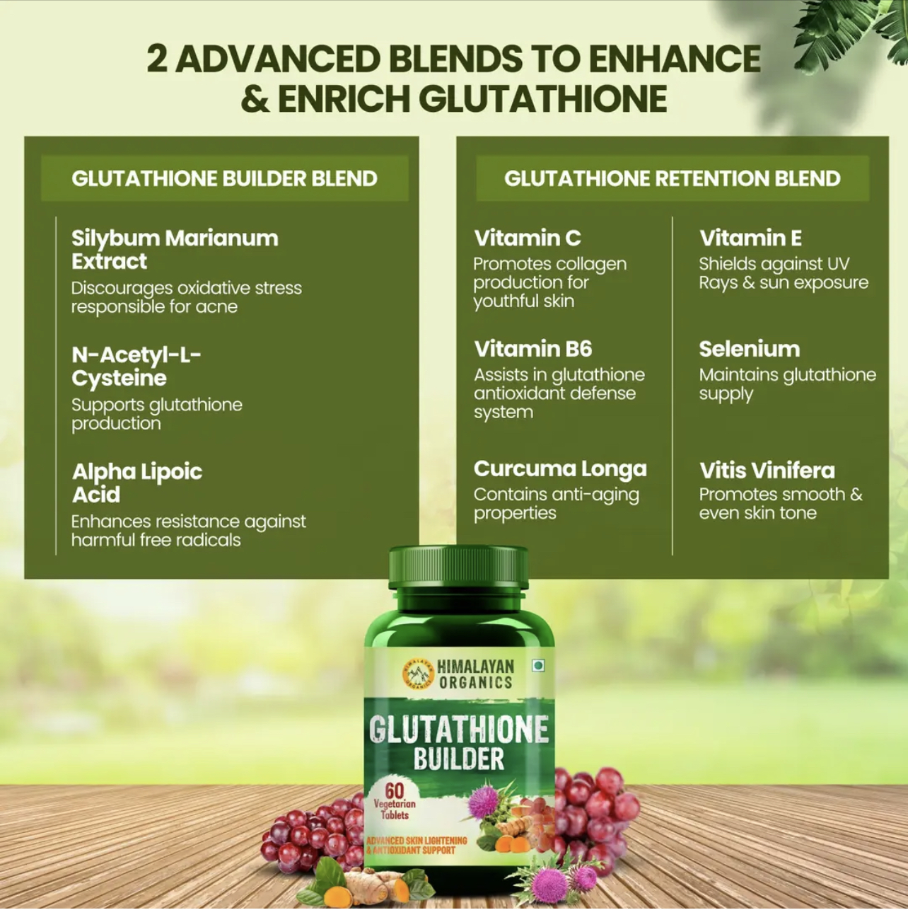 glutathione himalaya Himalayan Organics Glutathione Builder for Anti-Ageing Skin Brightening  Whitening 60 Tabs