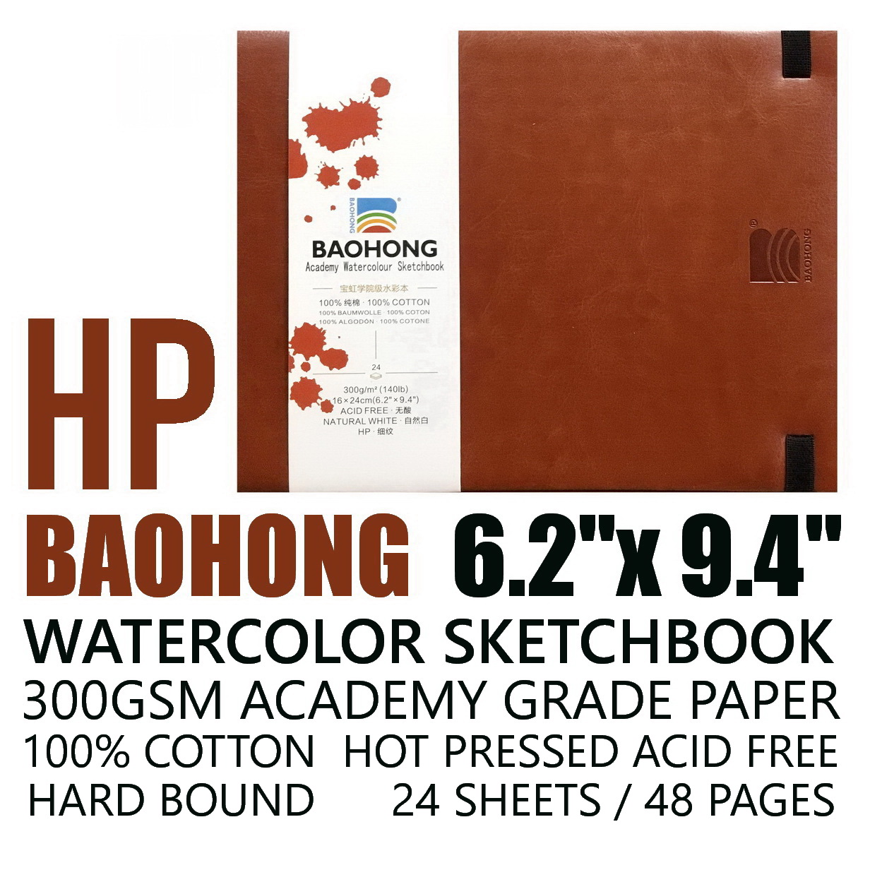 Watercolor Sketchbook With Hard Covers. 100% Cotton. 24 Sheets