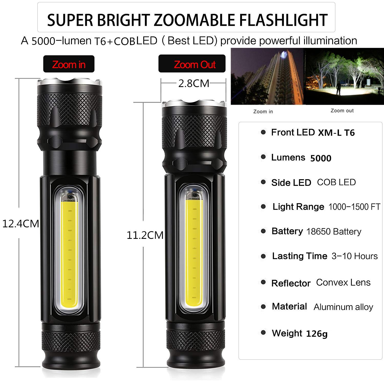10000LM Led Flashlight Super Bright Torch Rechargeable Camping Light ...
