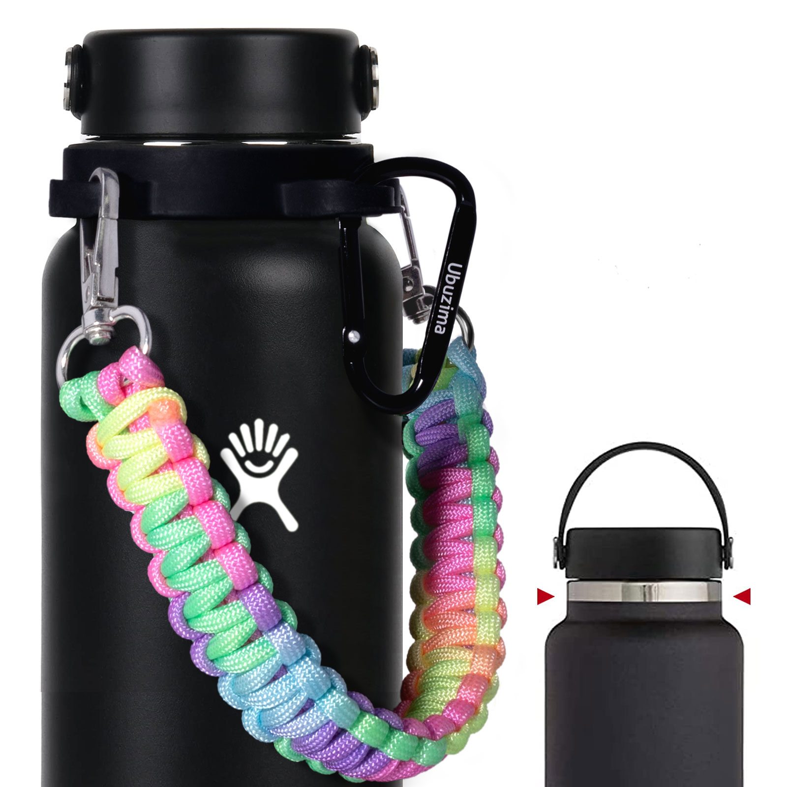 Wongeto Handle Compatible with Hydro Flask Standard Mouth Water Bottle -  Paracord Handle with Safety Ring Holder for 12 oz, 18oz, 21 oz, 24 oz Water