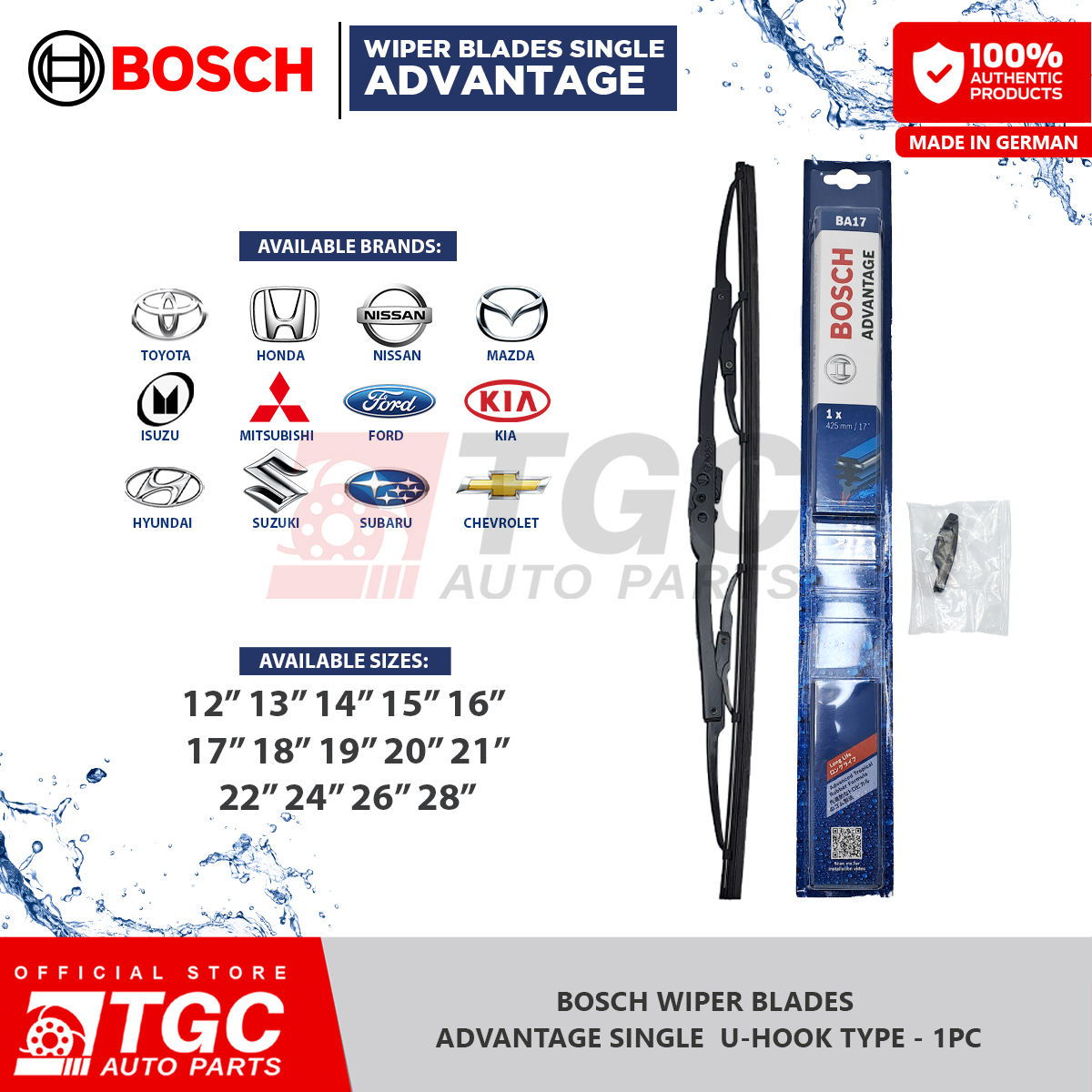 Bosch Aerotwin Wiper Blade Genuine Bosch Malaysia  (Sizes:14,16,17,18,19,20,21,22,24,26,28)