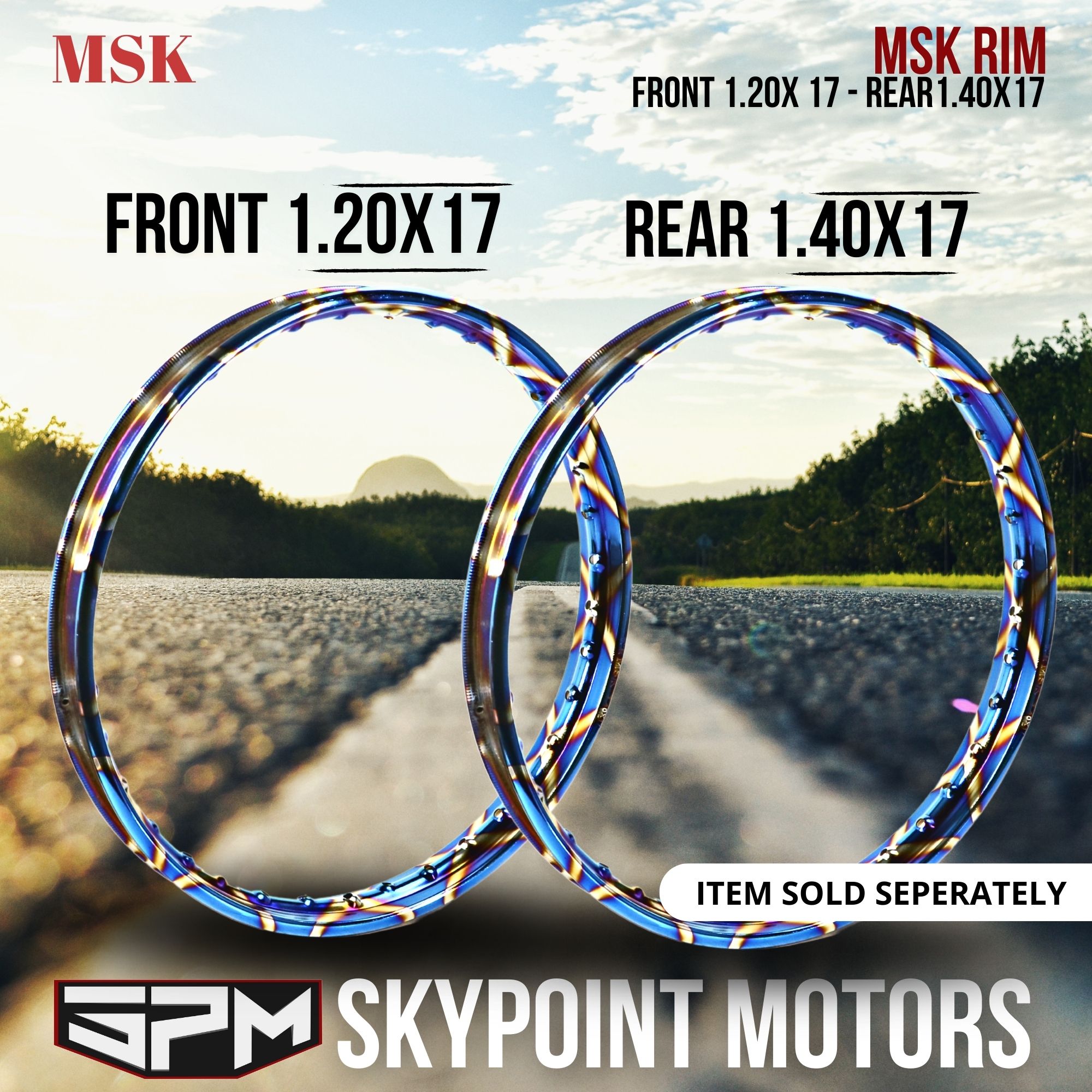 MSK Motorcycle Steel Rim x17 - Blue with Design 1PC