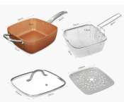 Multipurpose Copper Square Pan with Glass Lid and Steam Rack