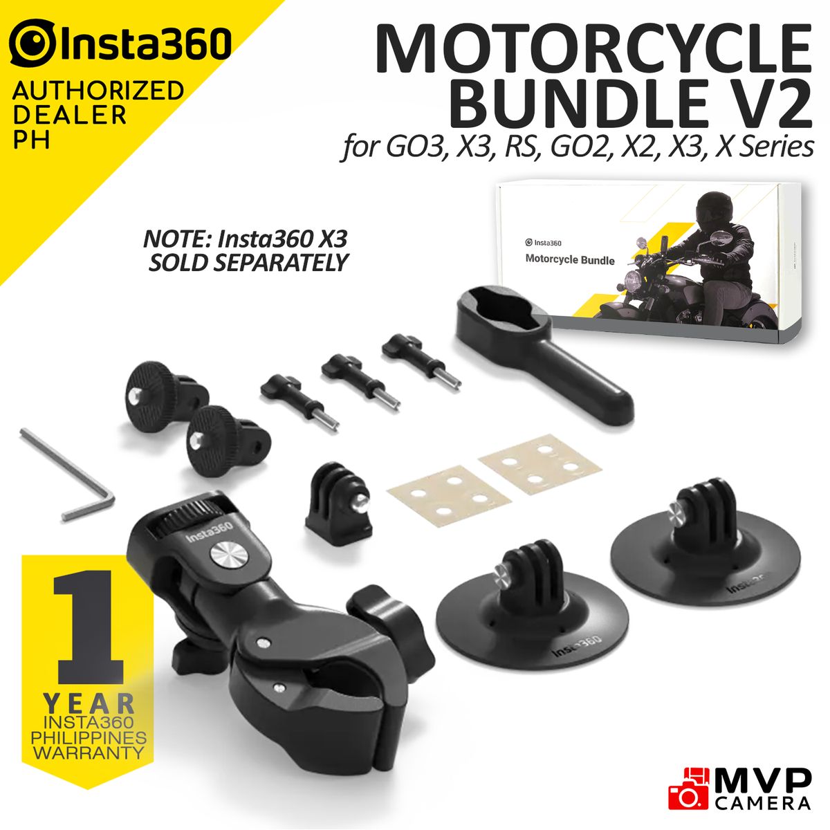 Insta360 Motorcycle Bundle with Invisible Selfie Stick- Complete Mounting  Kit for Insta360 ONE X3/X2/X Cameras | Compatible with Insta360 GO  3/GO2/ONE