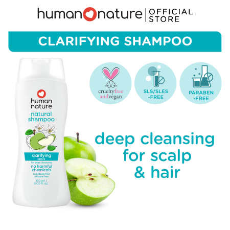 Human Nature Clarifying Apple Natural Shampoo - Deep Scalp Cleanser to Lessen Hair Product Build-up