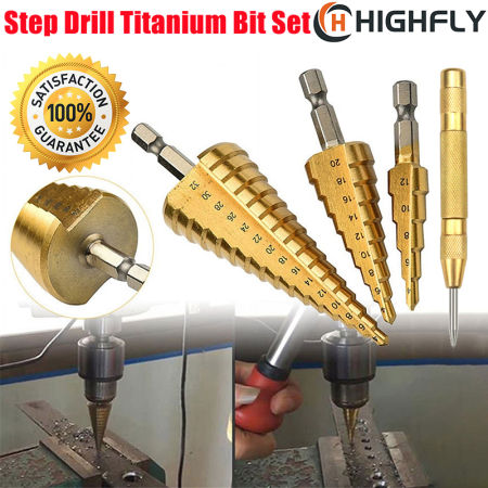 Titanium Step Drill Set with Automatic Center Punch