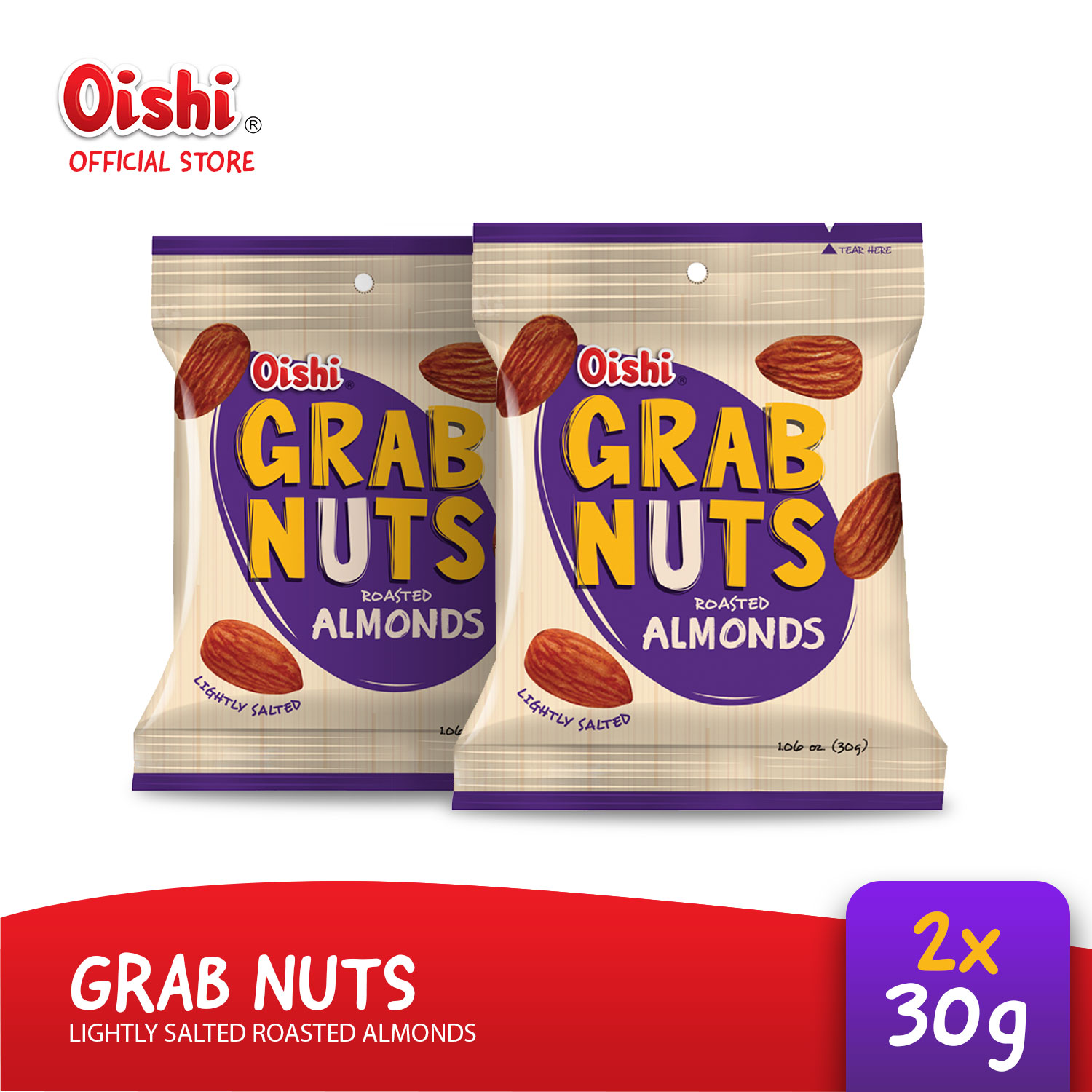 Oishi Grab Nuts Roasted Almond 30g x 2