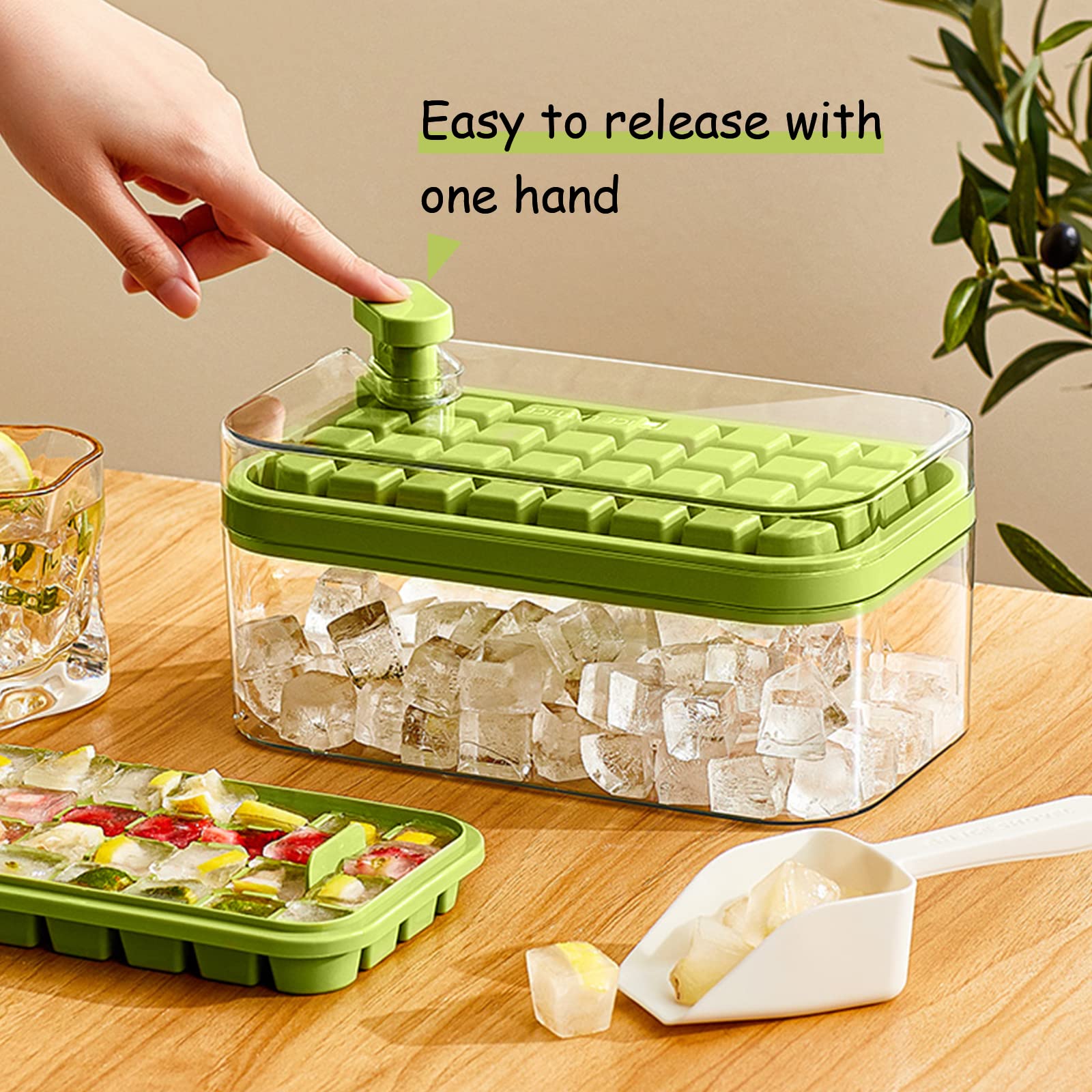 Ice Cube Tray With Lid and Bin, 2 Tiers Shape Press Type Ice Cube Molds Ice  Cube Maker Silicone Ice Cube Maker Ice Cube Trays Ice Bucket 