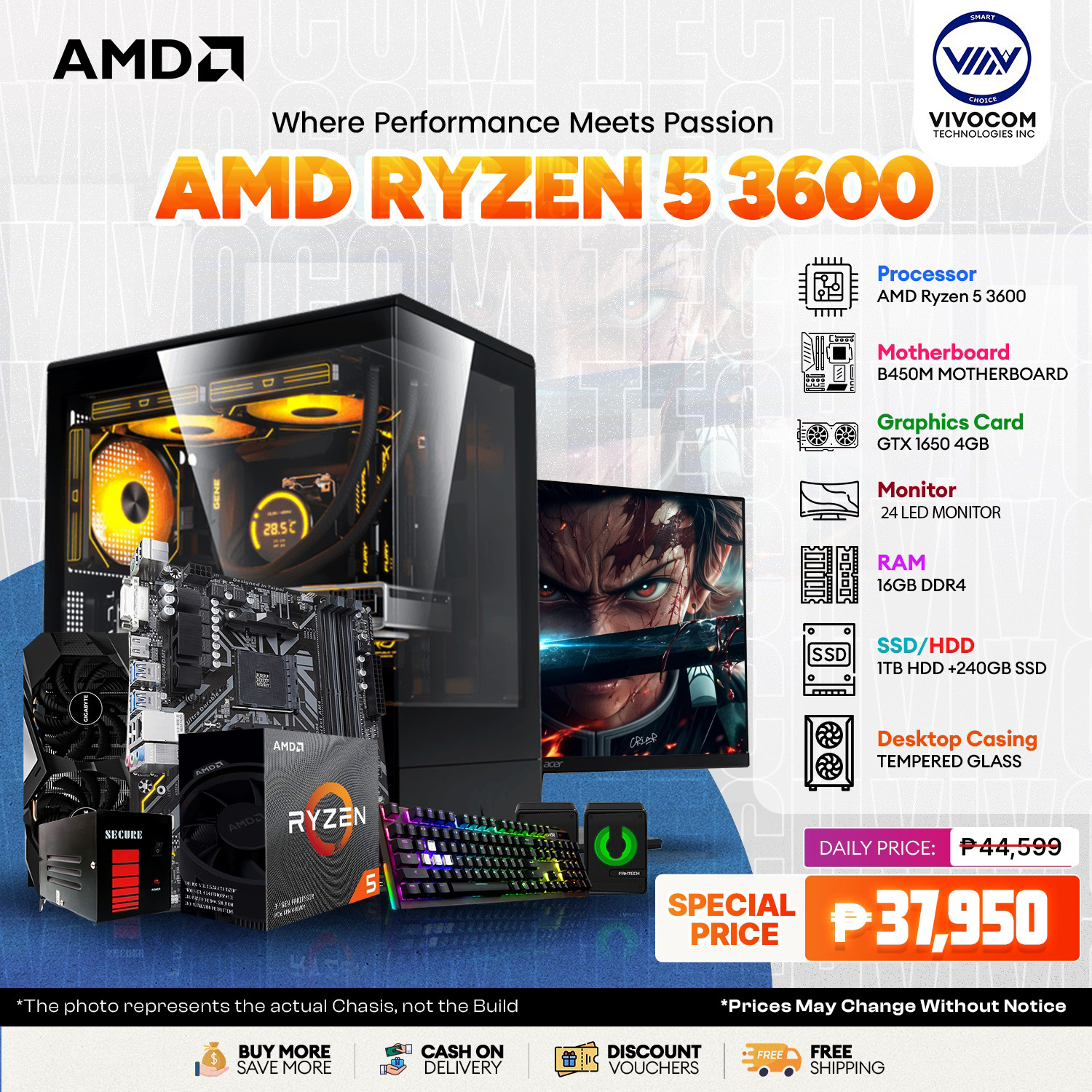 AMD Ryzen 5 3600 Six-Core 3.6 B450M MOTHERBOARD 16GB DDR4