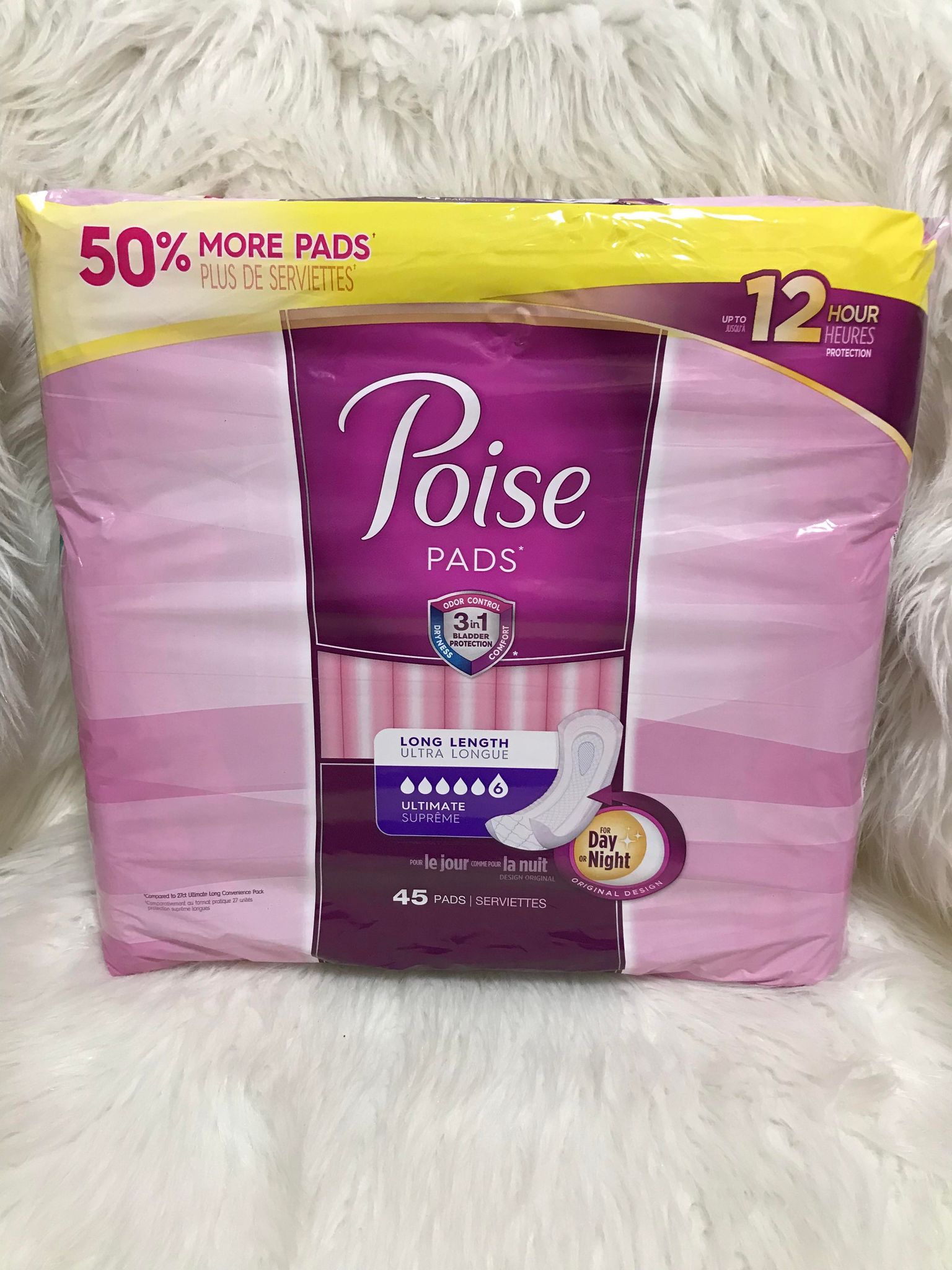 Poise Incontinence Pads for Women, Ultimate Absorbency, Long, Original  Design, 90 Count (2 Packs of 45) (Packaging May Vary)