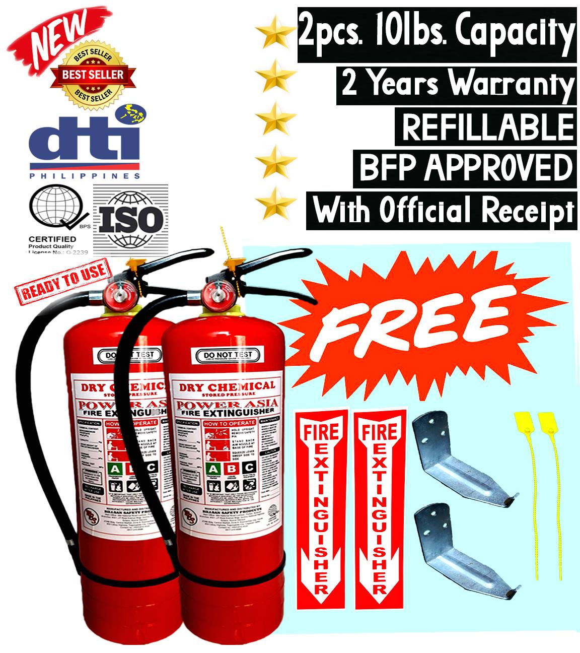 2 Pack 10lbs ABC Fire Extinguishers - Power Asia Brand