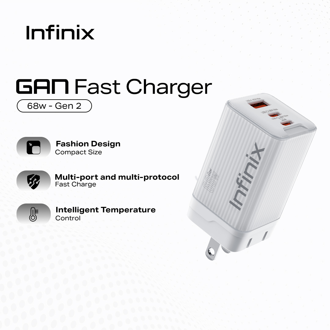 Infinix Gan 68W Gen 2 Fast Charger / 3A Type C / USB