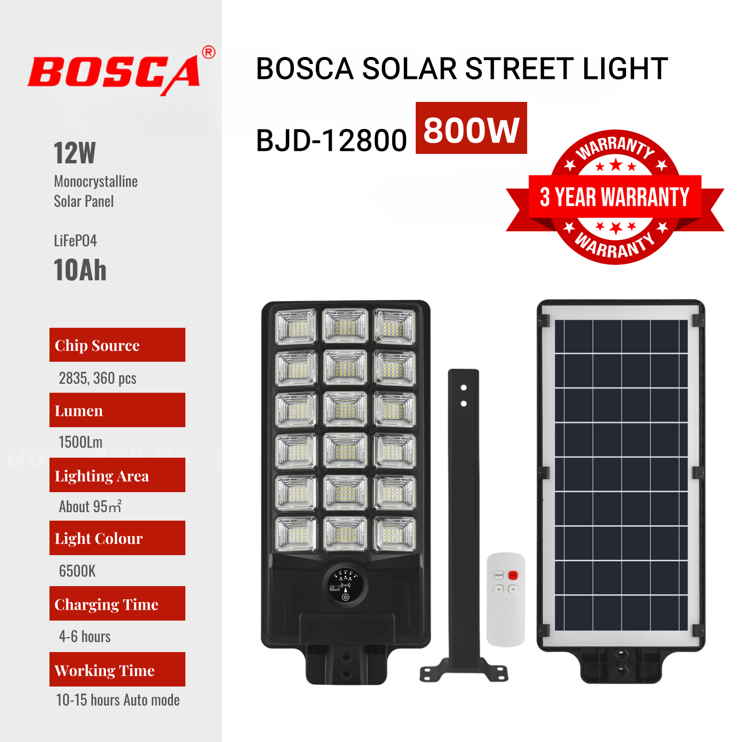 BOSCA 800W Solar Street Light with Remote Control