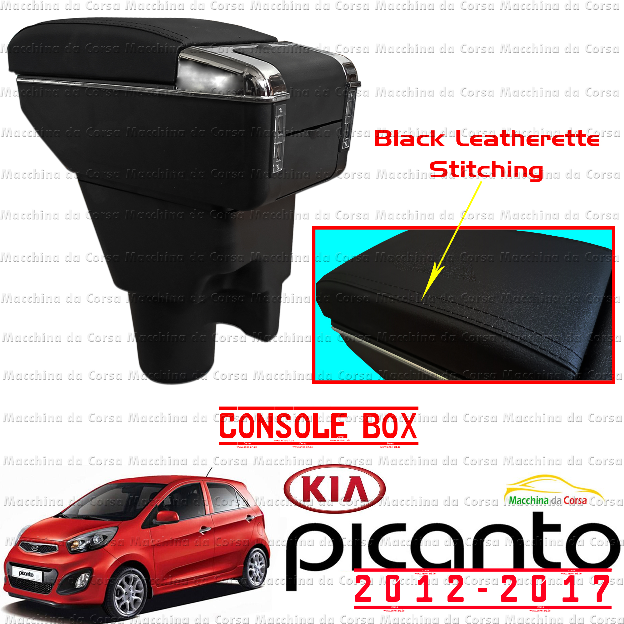 Center Armrest Armrest for Kia Picanto Black Fit 2012-2016