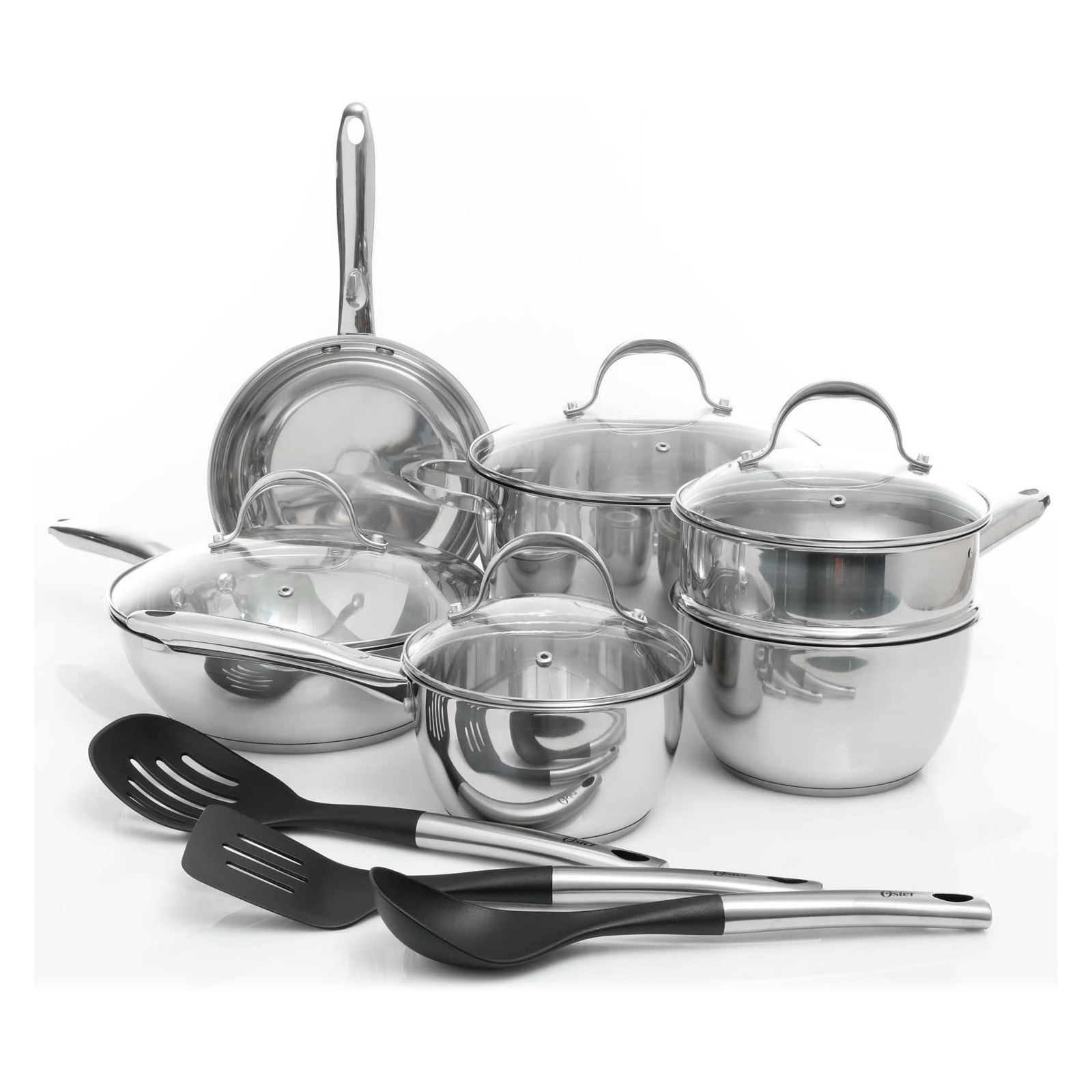 Oster Rockglass 13-piece Stainless Steel Cookware Set in Silver