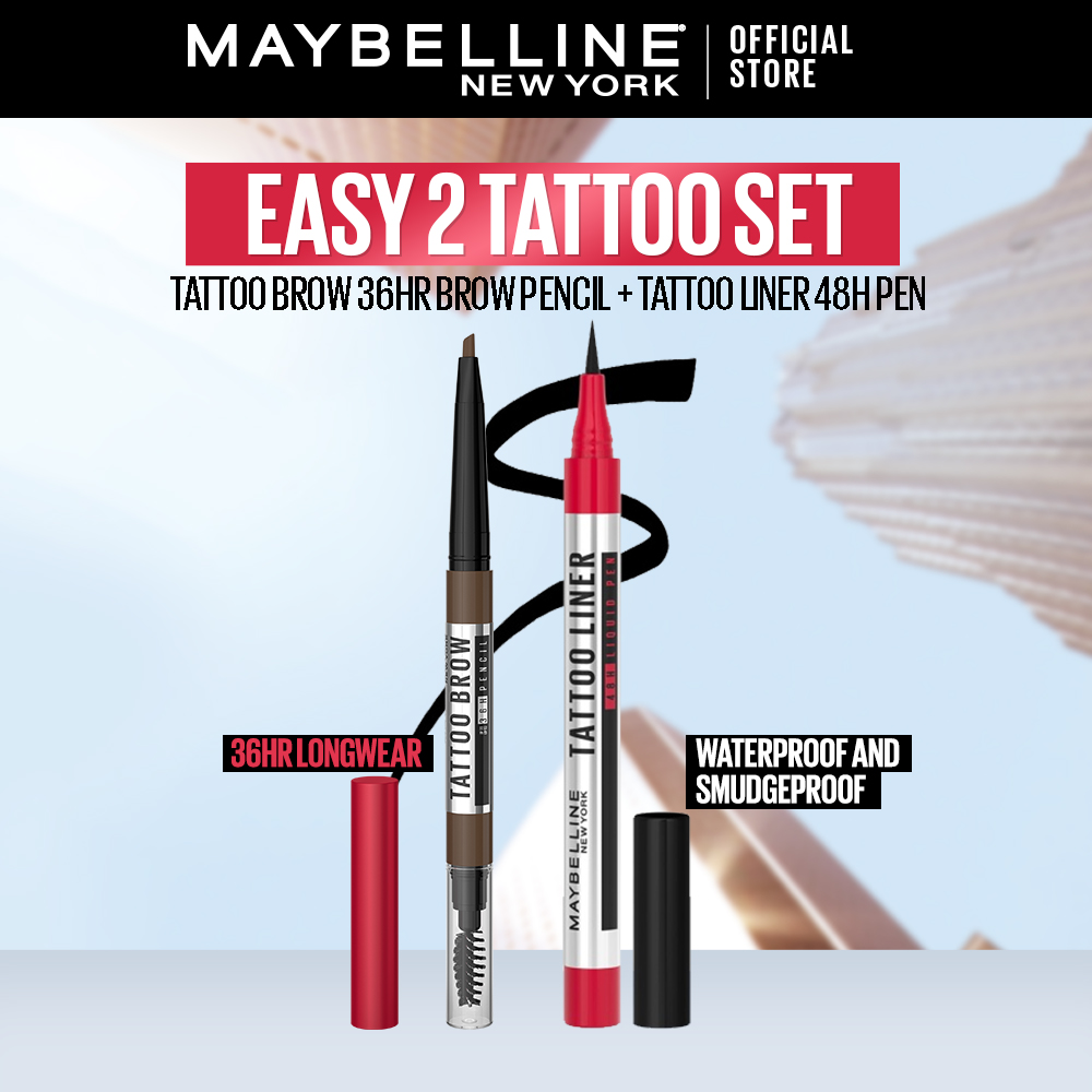 Discount on Maybelline  shoes - SKU:  Easy 2 Tattoo Set - Tattoo Brow 36hr Eyebrow Pencil Natural Brown + Tattoo Liner 48h Liquid Eyeline