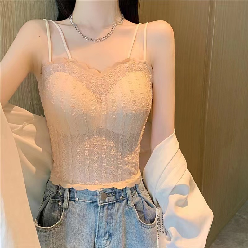 New beautiful back camisole small fresh with chest pad lace jacquard ice silk seamless chest wrap 8946 - Image 4