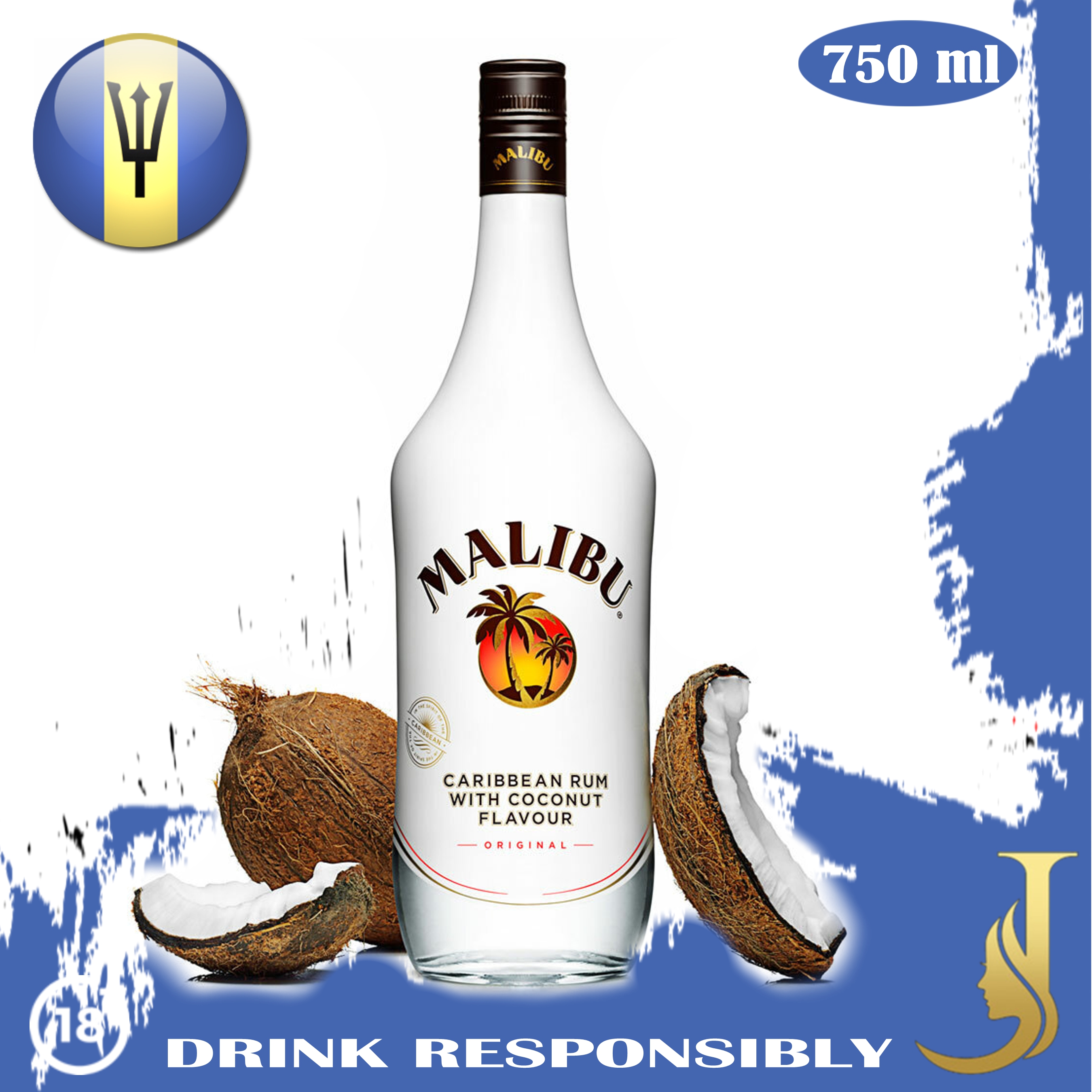 Malibu Caribbean Rum with Coconut Liqueur 750ml / Barbados