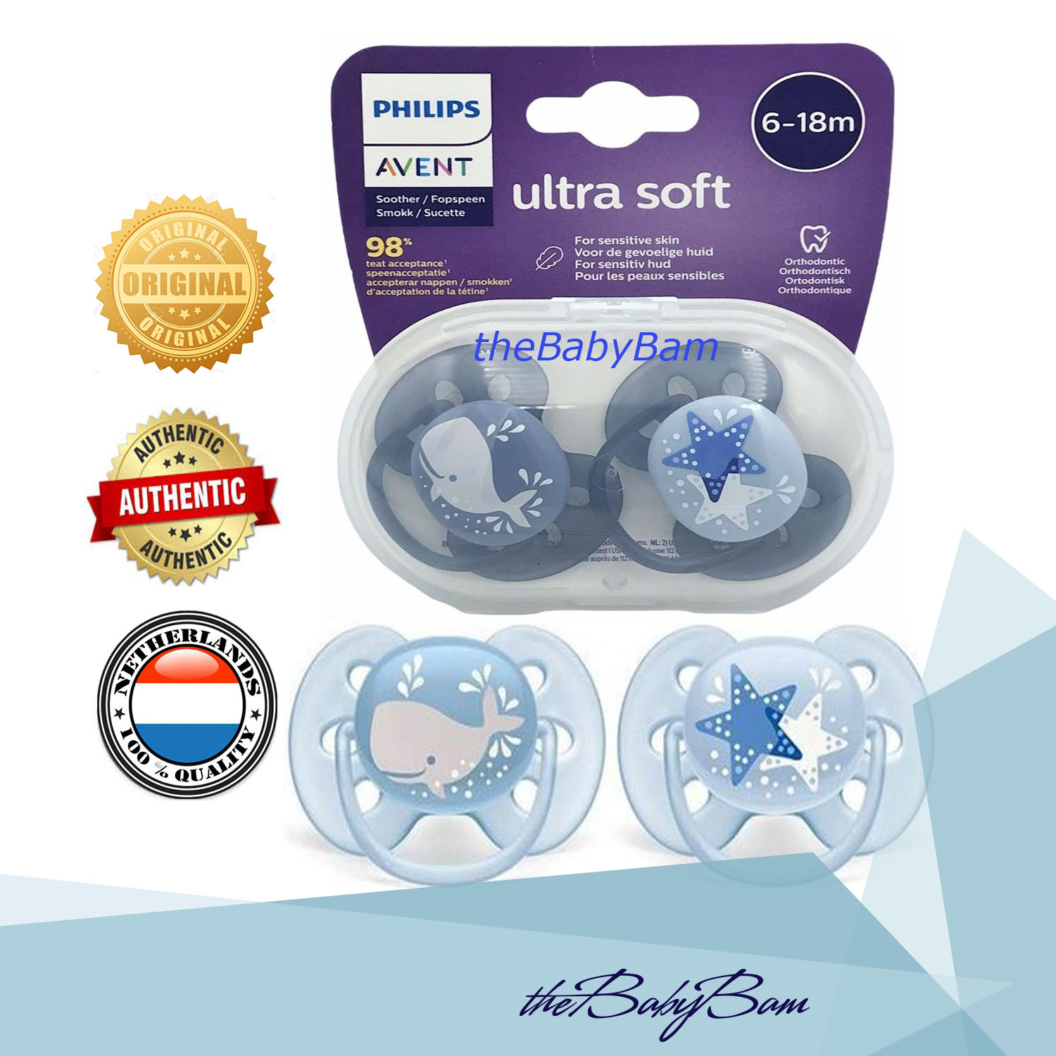 Avent Pacifiers 0-6 months Ultra Soft Blue Hello Baby