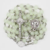 St. Benedict Luminous Rosary Beads with Velvet Pouch - Artesano