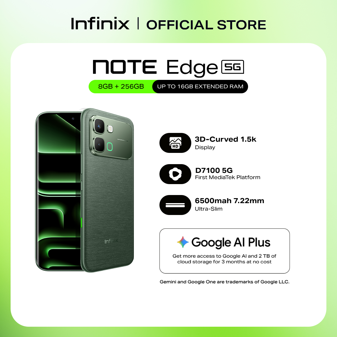 Infinix NOTE Edge 5G, (up to 16GB [8+256] / 3D-Curved 1.5K Eye-Care Display / MediaTek Dimensity 7100 5G / 6500 mAh 7.2mm Ultra-Slim Max-Endurance Battery / (1 Year Local Warranty) Smart Phone