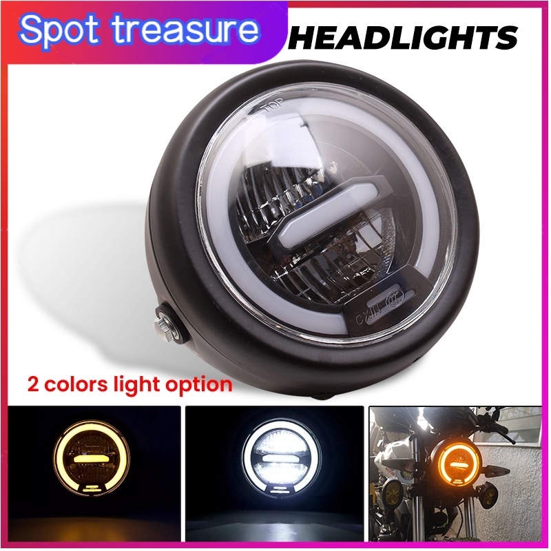  Motorcycle LED Headlight, Dual Color High Brightness High Low  Beam Halo LED Headlight 6.5in Road Star VStar (With Bracket) : Automotive