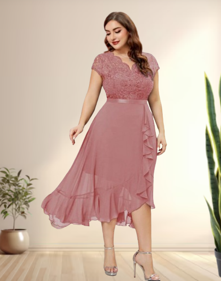 Lace Wrap Hem Plus Size V-Neck Wedding Dress