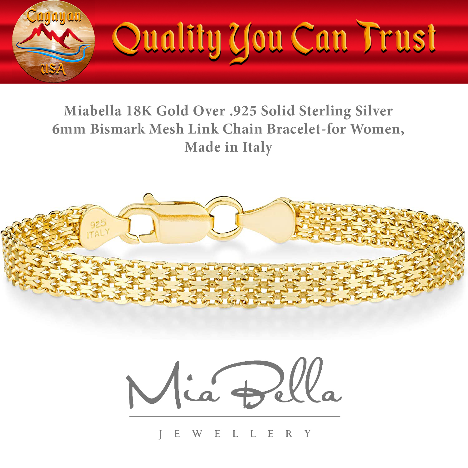 7mm Miabella Italian 18K Gold Over Sterling Silver Byzantine