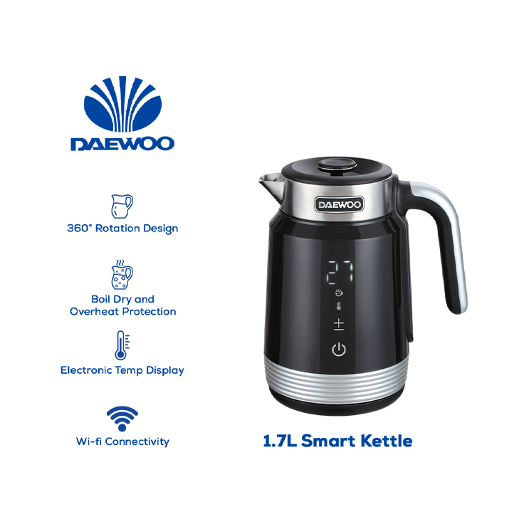 Daewoo Electronic Appliances 1.7L Electric Kettle Wifi Connectivity Black 220-240V~ 1850-2200W 50-60Hz DEK-D17LBK Presyo  3,999 Piso*Libreng Shipping