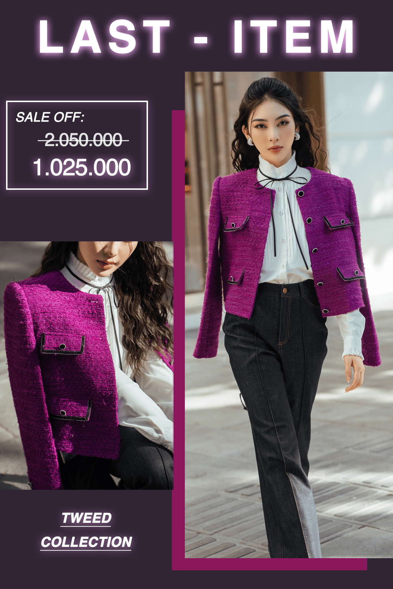 Brand day 31 10 Voucher 15% HUONG BOUTIQUE VEST Violet Velvet Tweed Jacket