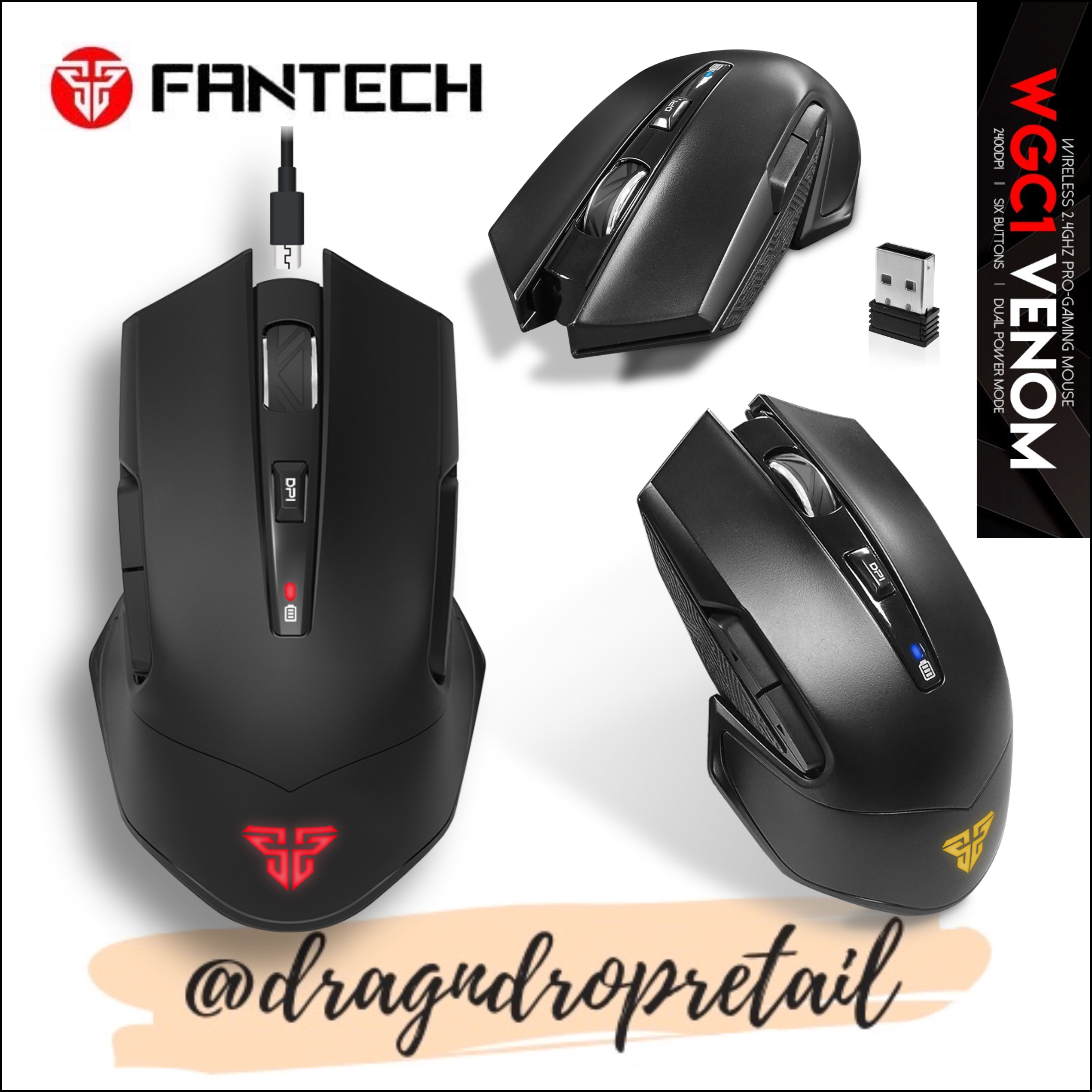 FANTECH WGC1 VENOM Rechargeable Wireless 2.4GHz Pro Gaming Mouse